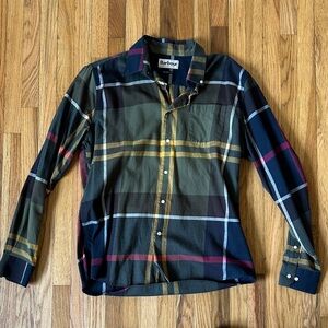 Barbour Men's Green and Blue Plaid Shirt